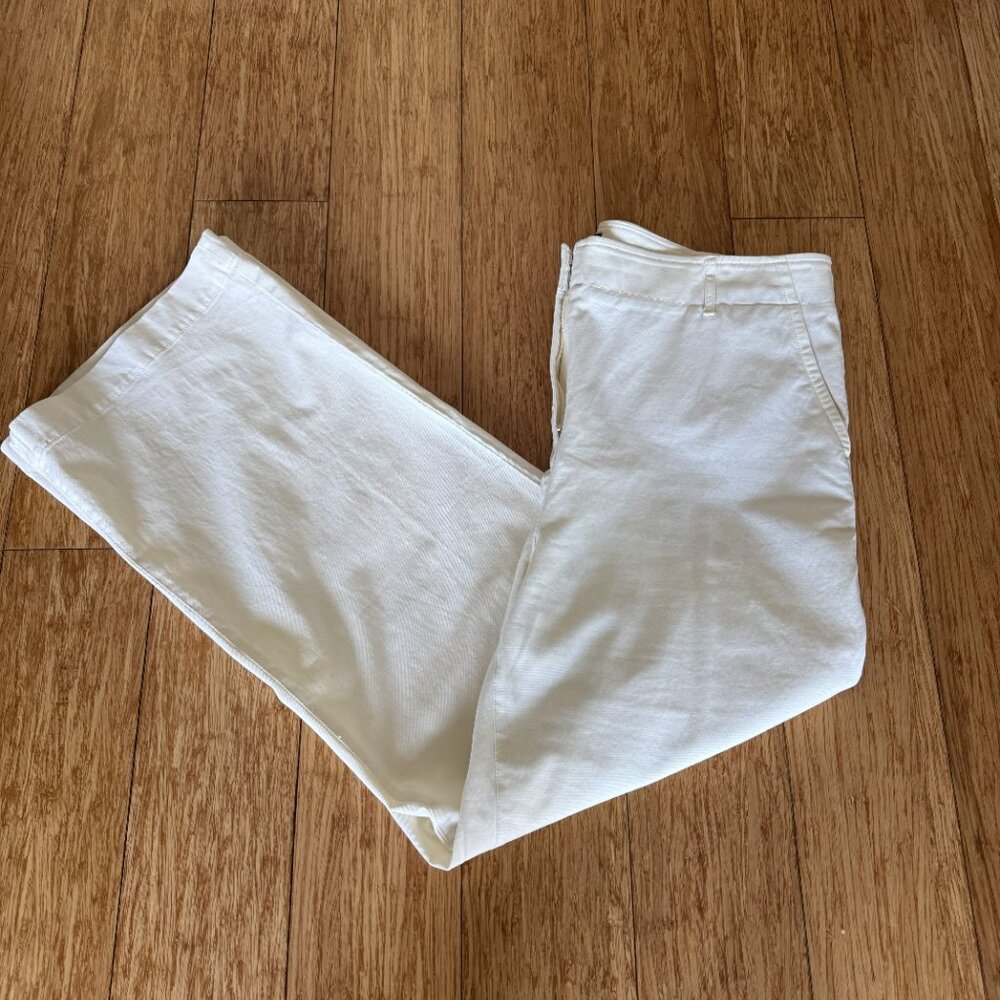 Talbots wide leg pants, mid-rise waist, off white, cotton blend, Size 16